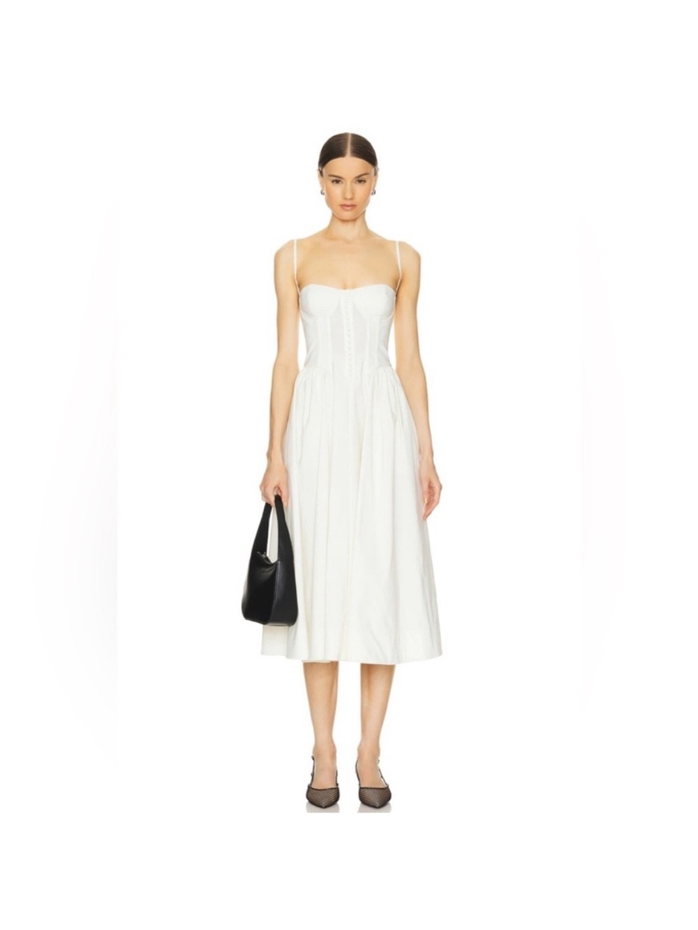 LPA White Spaghetti-Strap Corset Midi Dress